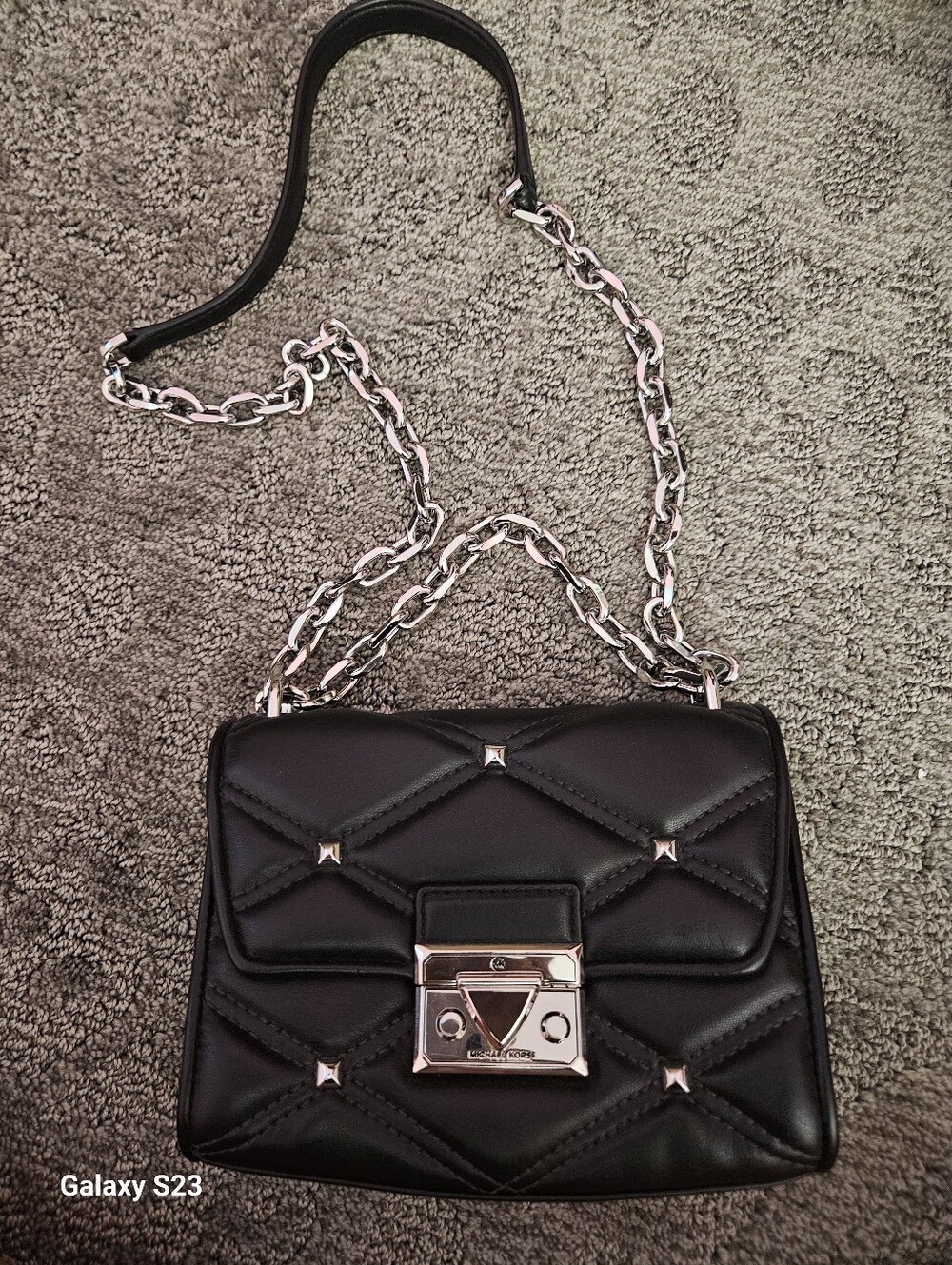 Michael Kors Serena Small Flap Vegan Crossbody Bag In BLACK / Sliver Hardwear